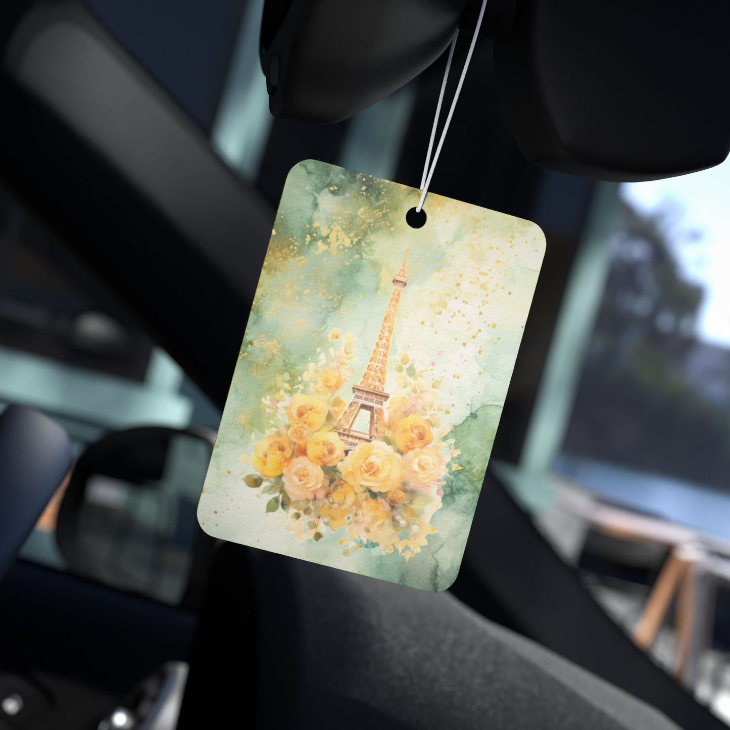 Car Air Freshener - Paris - Eiffel Tower with Yellow Roses (1)